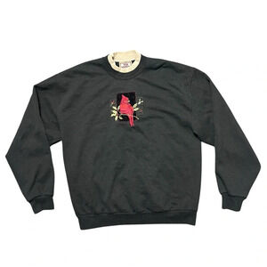 Vintage 90s Top Stitch Morning Sun Red Cardinal Embroidered Sweater Size Large